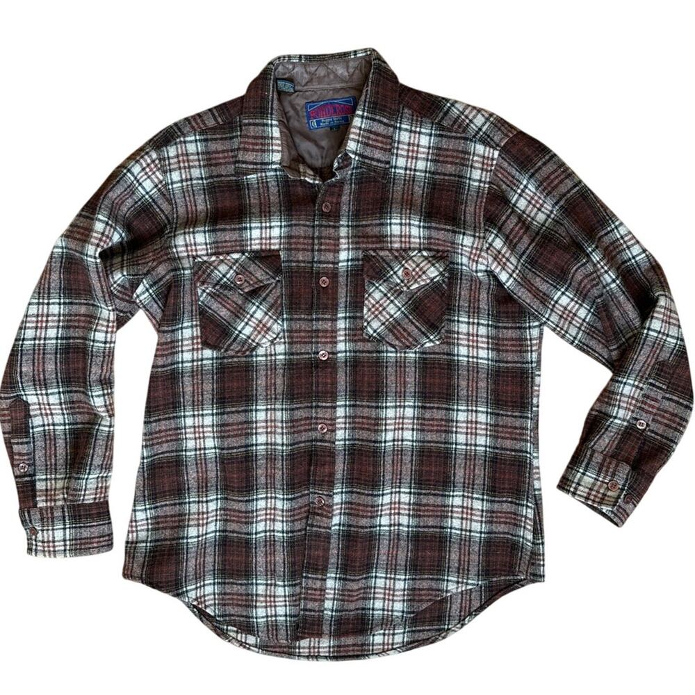 Ponderosa Vintage Wool Flannel Shirt Long Sleeve Size Large Red Brown Washable